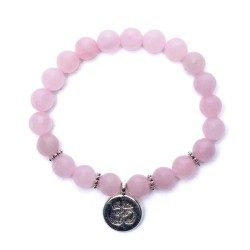 Mala / bracelet en quartz rose élastique avec Om