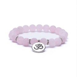Mala / bracelet en quartz rose élastique avec Om