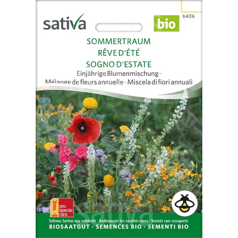 Mélange de fleurs anuelles semences BIO - Rêve d'été - Tagète, Zinnia, Pavot, Emilia
