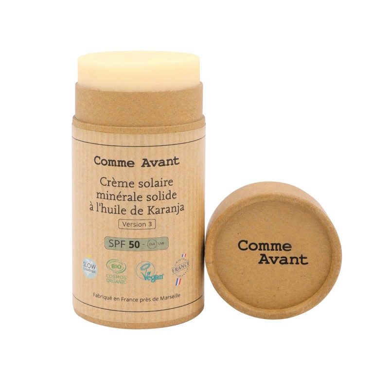 Crème Solaire Minérale Solide SPF 50 à l'huile de Karanja – Comme Avant