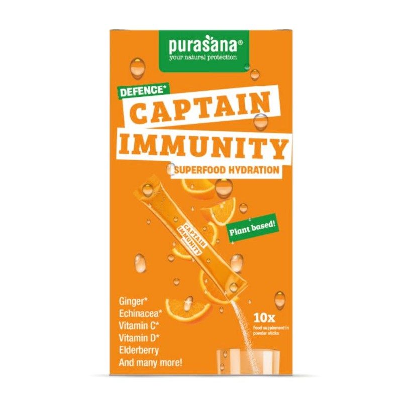 Captain Immunity – Booster d’immunité naturel avec Vitamine C, Zinc & Échinacée – 10 sticks