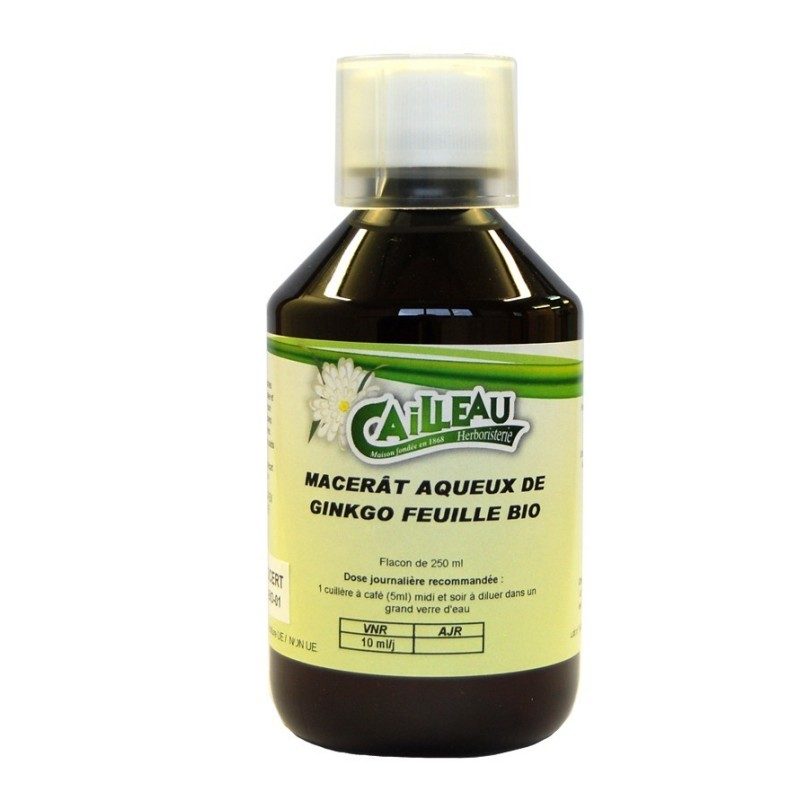 Macérat Aqueux de Ginkgo - Feuille Bio - Flacon de 250 ml - Cailleau Macérat Aqueux de Ginkgo - Feuille Bio - Flacon de 250 ml - Cailleau