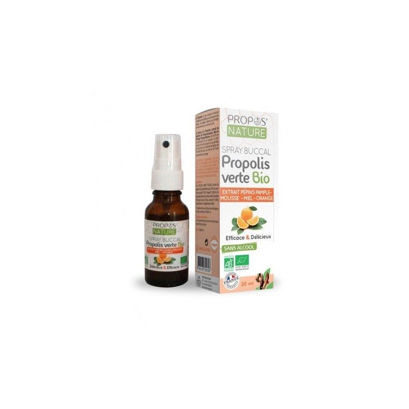 Spray Buccal Propolis Verte Bio et Extrait de Pépins de Pamplemousse - Sans alcool (certifié AB) - Miel, Orange - 20ml