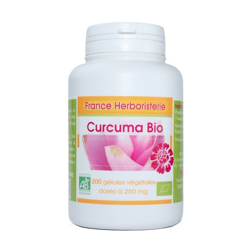 200 gélules CURCUMA BIO AB dosées à 250 mg. 200 gélules CURCUMA BIO AB dosées à 250 mg.