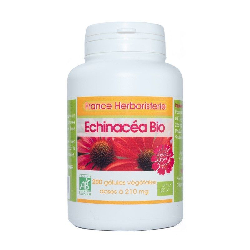 200 gélules ECHINACEA racine BIO AB dosées à 250 mg.