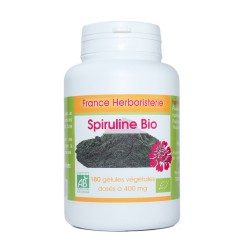 SPIRULINE ECOCERT 180 Kapseln mit einer Dosierung von 400 mg.