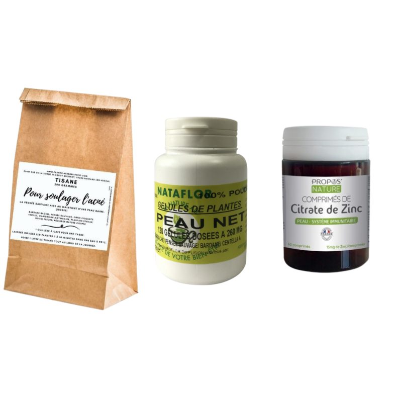 Pack PEAU NETTE - Tisane pour soulager l'acné, gélules Peau net' & Zinc Pack PEAU NETTE - Tisane pour soulager l'acné, gélules Peau net' & Zinc